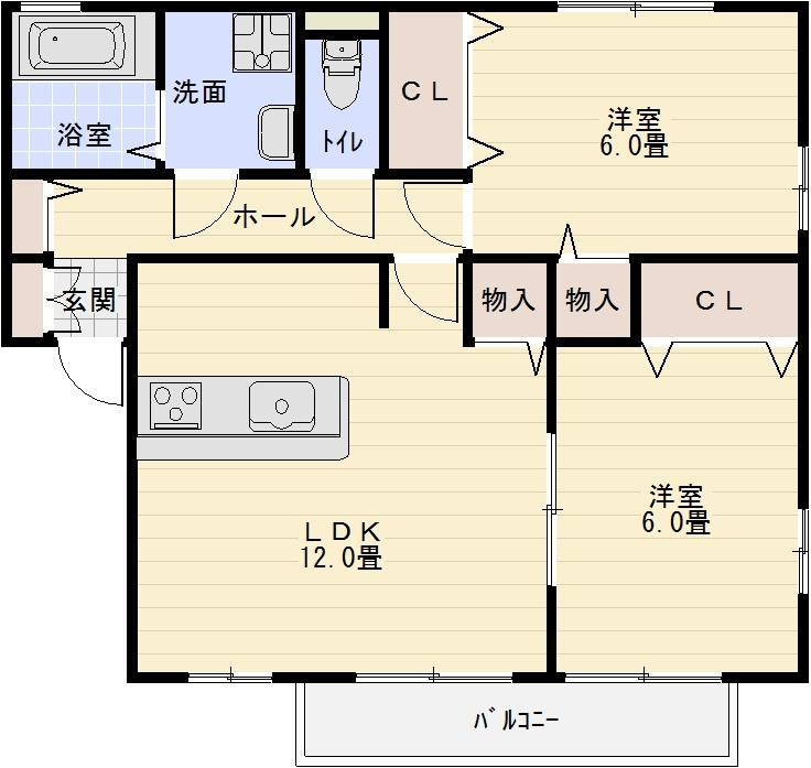 フローレスサクラの間取り|柏原市太平寺　2LDK
