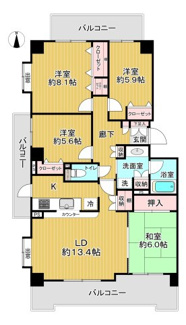【間取り】 | オーベル牧の原 | 南・西・北の３方向バルコニー