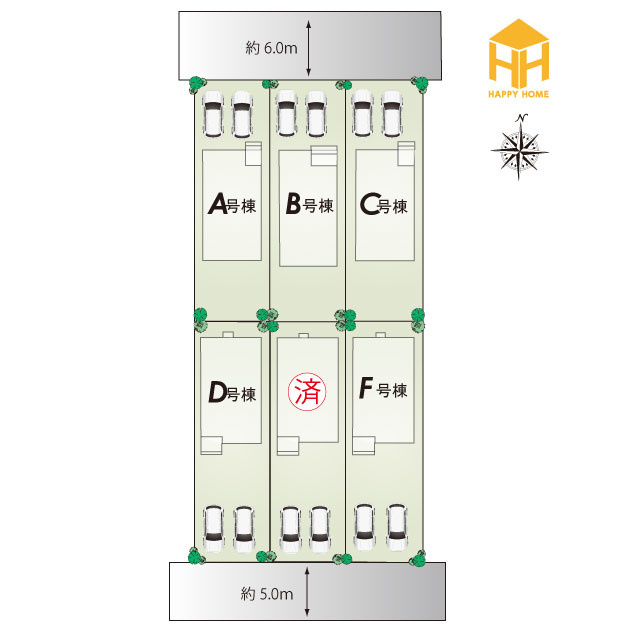 ハートフルタウン東園田町3丁目新築一戸建て全6区画│4LDK+駐車2台可 の区画図|全6区画の分譲地です。