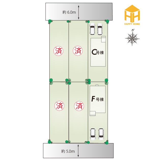 ハートフルタウン東園田町3丁目新築一戸建て全6区画│4LDK+駐車2台可 の区画図|全6区画の分譲地です。