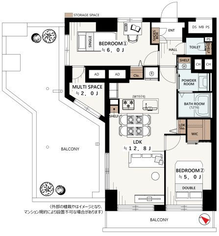 南阿佐ヶ谷ハイツの間取り|角部屋・南東向き・・陽当り眺望良好
3LDK　64.83㎡