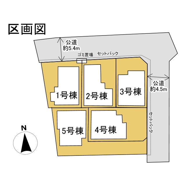 乙訓郡大山崎町字大山崎小字尻江の区画図|北側前道約5.4ｍ、東側前道約4.5ｍ！