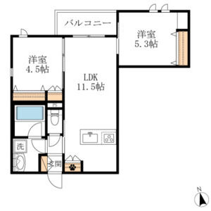 西宮市若松町の賃貸マンションの間取り