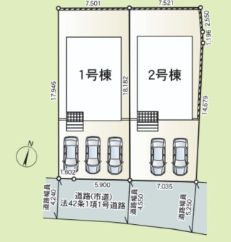 南城市知念安座真　第2（全2棟）ラスト1号棟の区画図|1号棟　