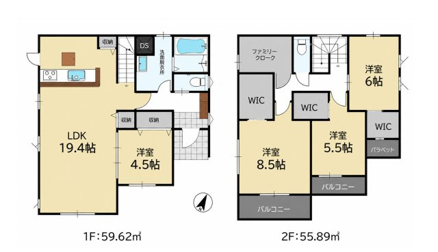 福岡市東区青葉6丁目第4-6棟（2号棟）の間取り|全居室収納付きで便利です。