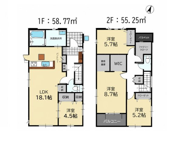 福岡市東区青葉6丁目第4-5棟（5号棟）の間取り|全居室収納付きで便利です。