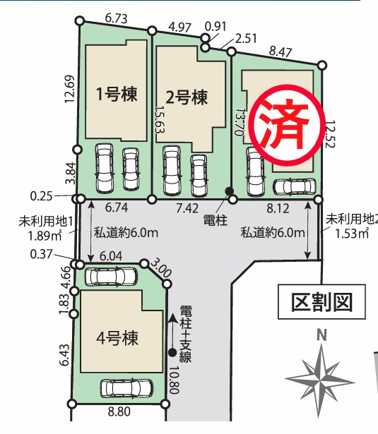 【仲介手数料無料】TIARA　東村山市青葉町３期　全4棟　4号棟の区画図