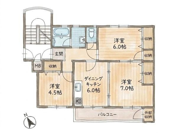 三ツ池ハイツD棟の間取り