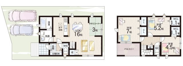 枚方市渚南町　第1期　新築一戸建ての間取り|1号地