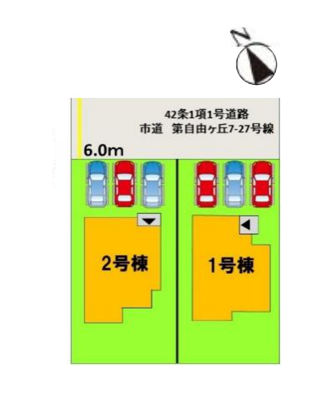 宗像市自由ヶ丘7丁目第2-2棟（1号棟）の区画図|配置図（1号棟）