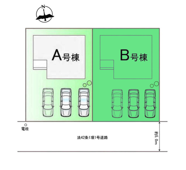 【区画図】 | ハートフルタウン前橋市光が丘町27ーB | カースペースは並列3台駐車可能！