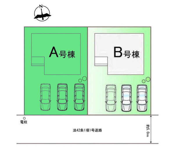 【区画図】 | ハートフルタウン前橋市光が丘町27ーA | カースペースは並列3台駐車可能！