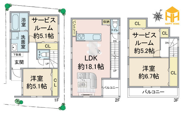 尼崎市西昆陽1丁目新築一戸建て│2LDK+2S+駐車1台可の間取り|※現況と図面が異なる場合現況を優先いたします。
