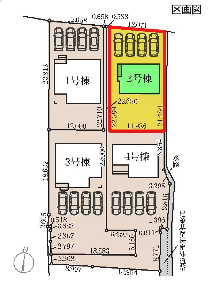 新築　藤岡市森第４　Livele Garden.S　2号棟の区画図|2号棟　区画図　北側接道幅員約3.5ｍ
