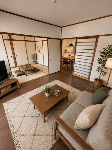 熊本市北区麻生田３丁目のアパートの居間・リビング|※家具はイメージです。現況優先。