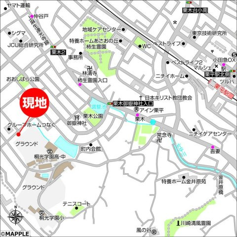 仮）川崎市麻生区栗木三丁目　新築工事5棟の地図