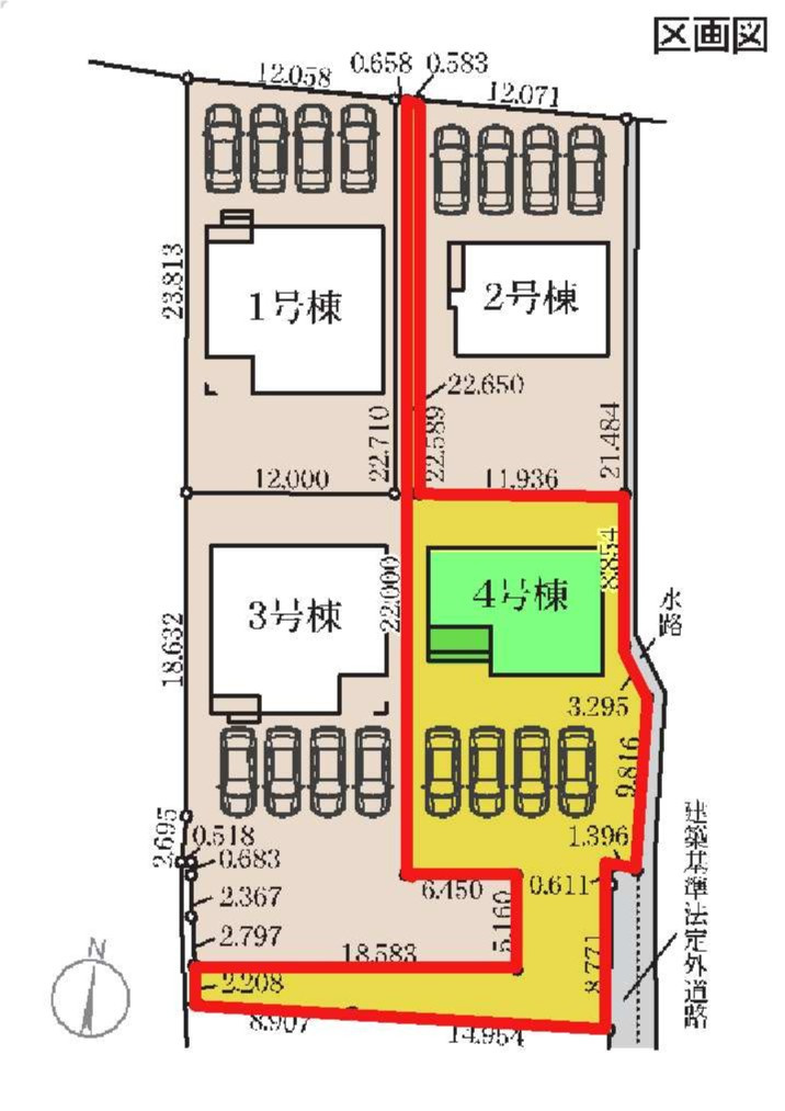 新築　藤岡市森第４　Livele Garden.S　4号棟の区画図|3号棟　区画図　南西接道幅員約2.8ｍ
