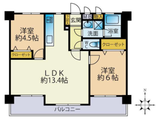 【間取り】 | ラフォーレ箱崎 | 【最上階】フルリノベで即入居可！8階南向きエアコン2台付2LDK【駐車場有】
