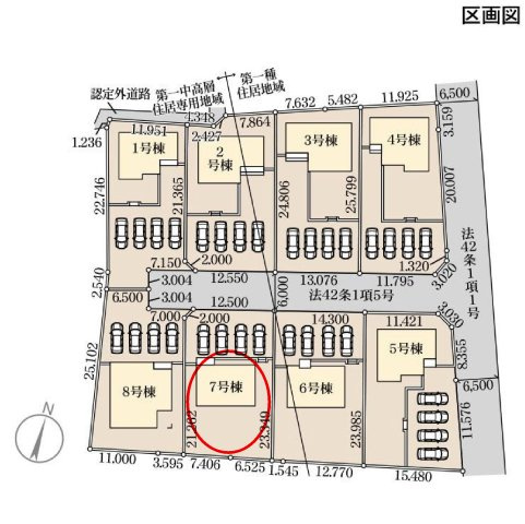 リーブルガーデンS第18渋川金井　7号棟の区画図|駐車場４台ご用意しています！来客時も重宝します♪
並列駐車なので、車の出し入れもしやすいですよ！
