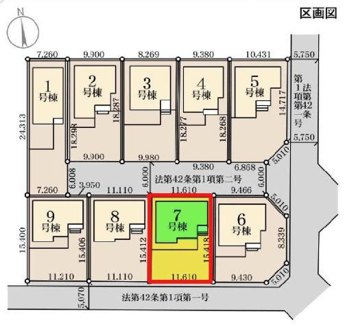 新築　高崎市新町第８　Livele Garden.S　7号棟の区画図|7号棟　区画図　南側接道幅員約5ｍ　
