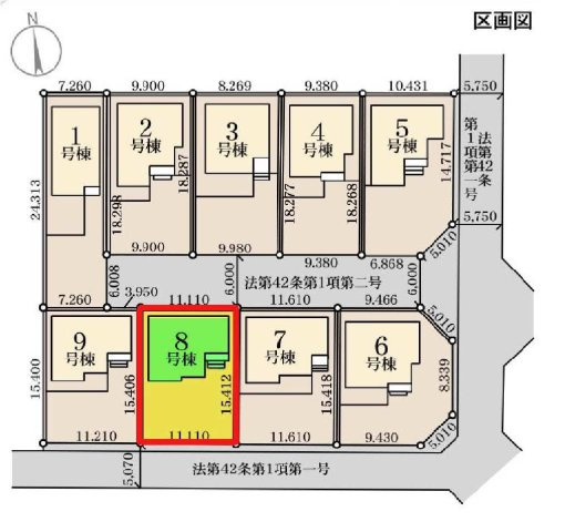 新築　高崎市新町第８　Livele Garden.S　8号棟の区画図|8号棟　区画図　南側接道幅員約5ｍ　
