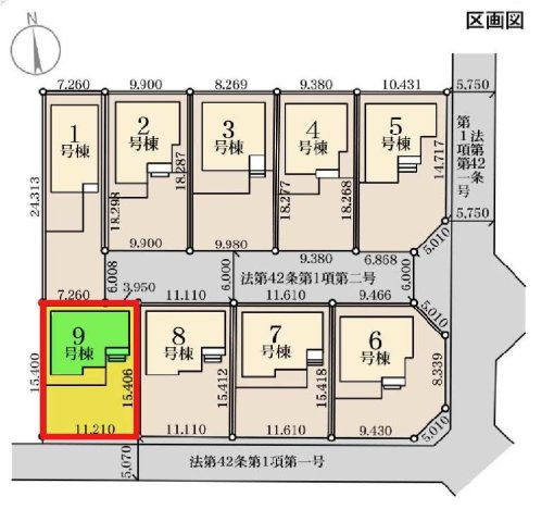 新築　高崎市新町第８　Livele Garden.S　9号棟の区画図|9号棟　区画図　南側接道幅員約5ｍ　
