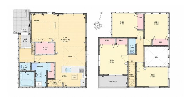 糟屋郡篠栗町和田4丁目第5-2棟（1号棟）　の間取り|全居室収納付きで便利です。