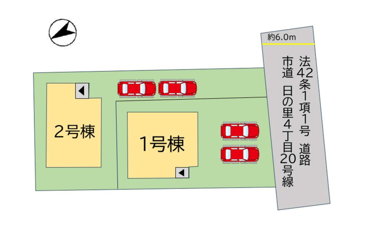 宗像市日の里4丁目第4-2棟（1号棟）の区画図|配置図（1号棟）