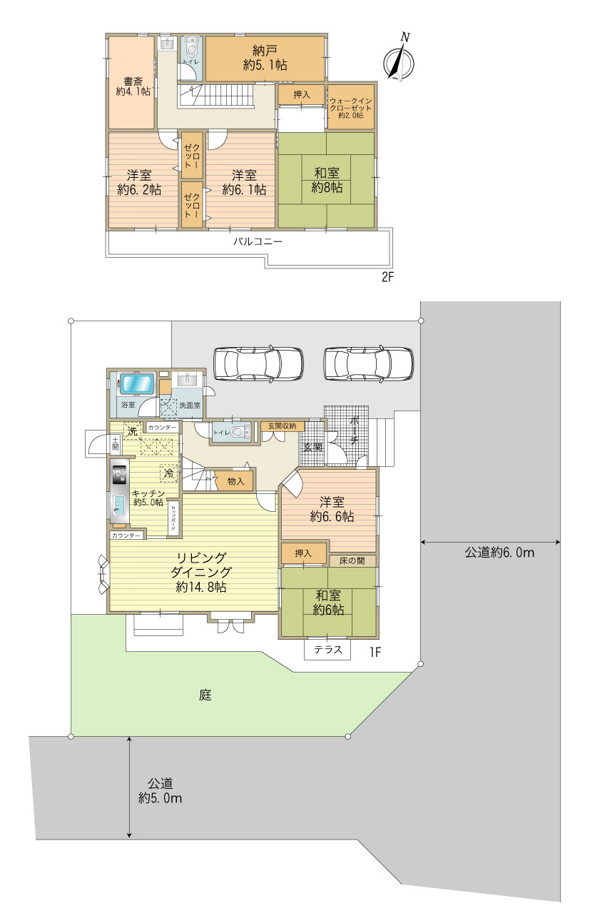 収納豊富な5ＳＳＬＤＫの間取り。ファミリー層にお勧め　人気の高い南東角地
１階洋室6.6帖はピアノ室で趣味等の作業所としても適しています