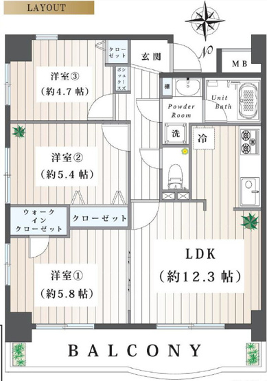 【間取り】 | ライトウェーブ蒔田 | 専有面積62.71㎡、3LDK+WIC