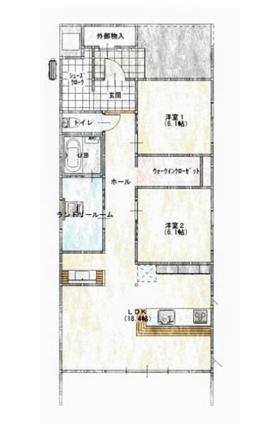郡山市 安積町笹川字西長久保（安積永盛駅） 平屋建 ２ＳＬＤＫの間取り