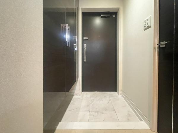 エイルマンション大分駅南イクシオの玄関|大理石調の床が上質な雰囲気を演出しています。収納スペースも確保されており整理整頓がしやすいです。全体的にすっきりとした印象を受けます。
