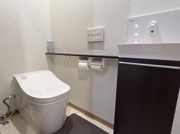 猪野　戸建てのトイレ|シンプルで清潔感のあるトイレ空間です。
手洗い器も設置されています。
