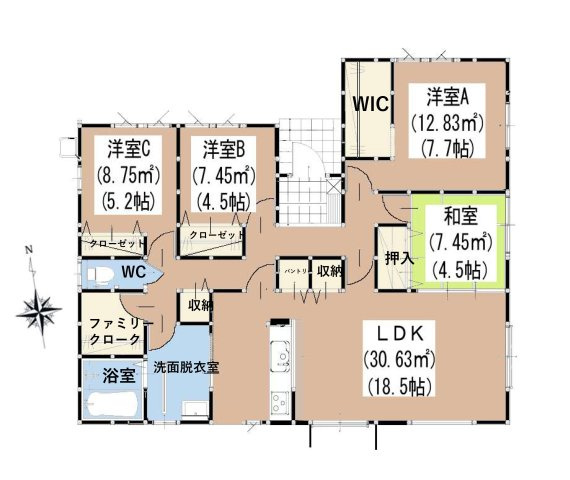 鳥栖市加藤田町3丁目第1-1棟（1号棟）の間取り|全居室収納付きで便利です。
