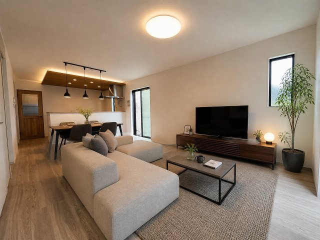 【居間・リビング】 | 福岡市東区青葉6丁目4期　4号棟（全6棟）【仲介手数料無料・0円】 | 施工例。施工例は完成時と異なる場合があります。