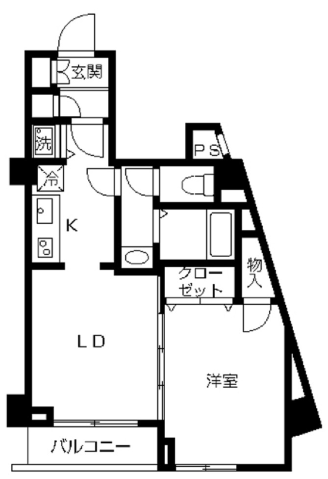 スカイコート蒲田第7の間取り|間取り　西向きバルコニーの1LDK