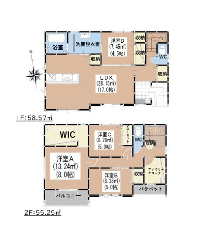 鳥栖市立石町第1-2棟（9号棟）の間取り|全居室収納付きで便利です。