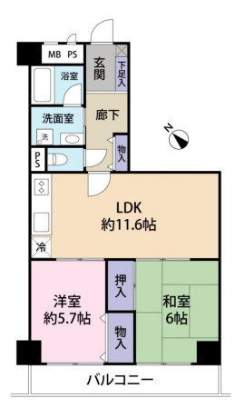 シャルマンコーポ大宮七里　の間取り|【シャルマンコーポ大宮七里】・2LDK・専有面積56.54m2・バルコニー面積6.93m2