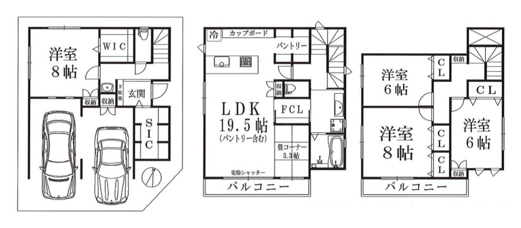 八王子市　中野上町　新築一戸建ての間取り|～南向き4LDK　プライバシー性に優れた2階リビング、全室6帖以上の快適住空間～