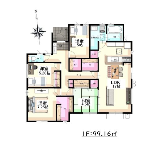 鳥栖市姫方町姫方第6-2棟（3号棟）の間取り|全居室収納付きで便利です。