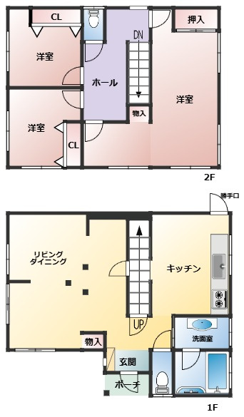 幸手市槙野地　中古一戸建ての間取り|動線に考慮した水回り集中設計で家事ラクが叶う住まい♪
