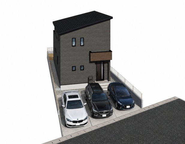 リナージュ常滑市長間01期　1号棟の外観パース|3台分の駐車スペースがある4LDK!