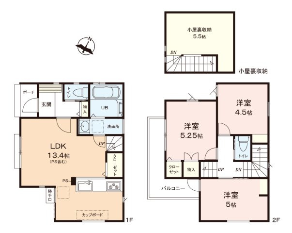 ふじみ野市亀久保の新築一戸建の間取り|浴室暖房乾燥や食洗機など設備仕様充実！
駐車スペースは2台分あり、セカンドカー利用も可能です。