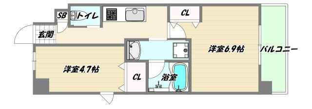 大阪市東淀川区東中島２丁目の賃貸マンションの間取り
