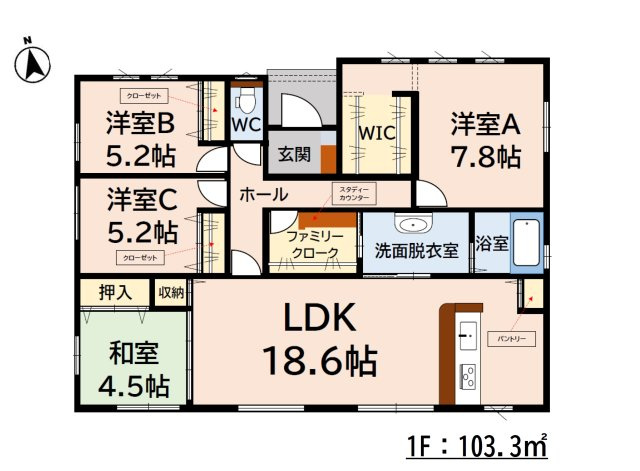 鳥栖市萱方町第3-1棟（1号棟）の間取り|全居室収納付きで便利です。