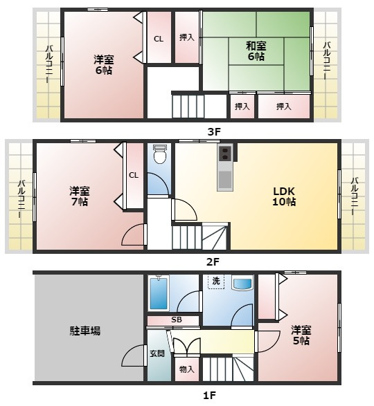 西田町テラスハウスの間取り