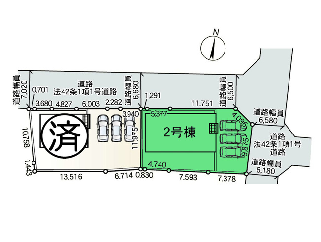 【区画図】 | クレイドルガーデン前橋市粕川町新屋第1ー② | カースペースは並列3台駐車可能！