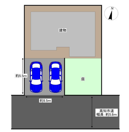 「大容量納戸完備」高知市潮見台1丁目　中古一戸建ての区画図|前面道路幅約5.8m！お庭付き＆並列2台駐車可能◎