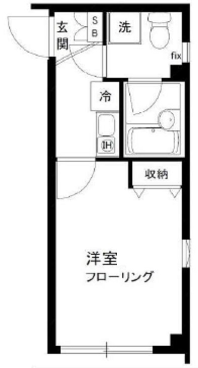 タウンコートの間取り|南向き南東角部屋の1Kバストイレ別