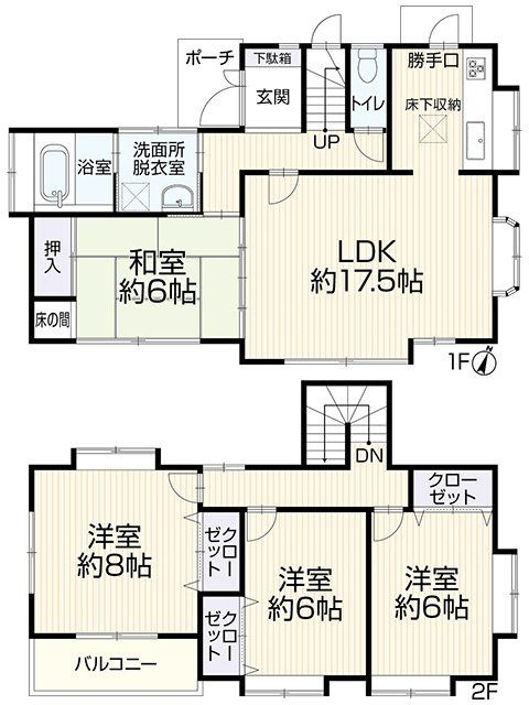 福岡県福岡市南区柳河内１丁目　1棟の間取り|全居室収納付きで便利です。